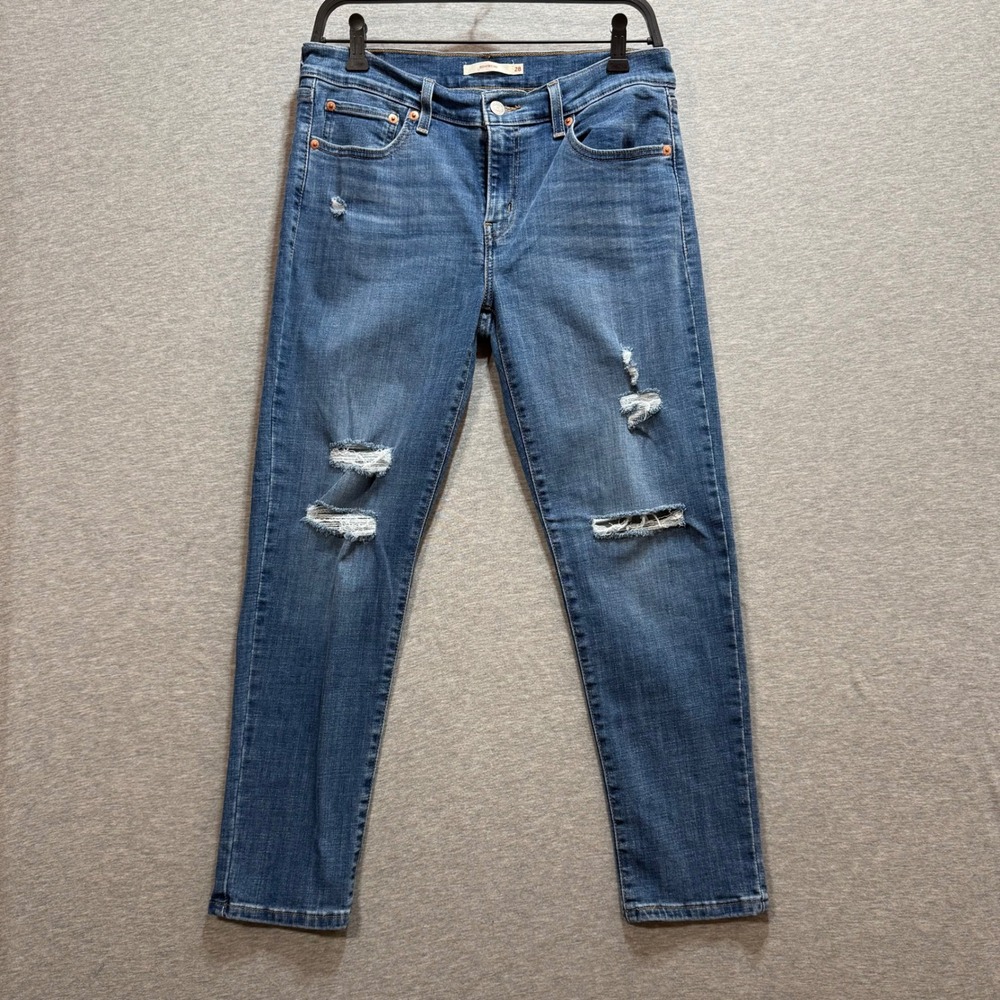 Levi's Boyfriend Denim Jeans Womens 28 Blue Distressed Medium Wash Stretch